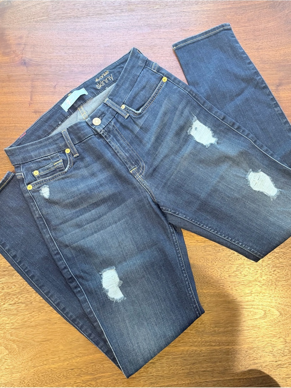 7 For Mankind Blair Ankle Skinny Dark Blue Distressed Jeans Size 26